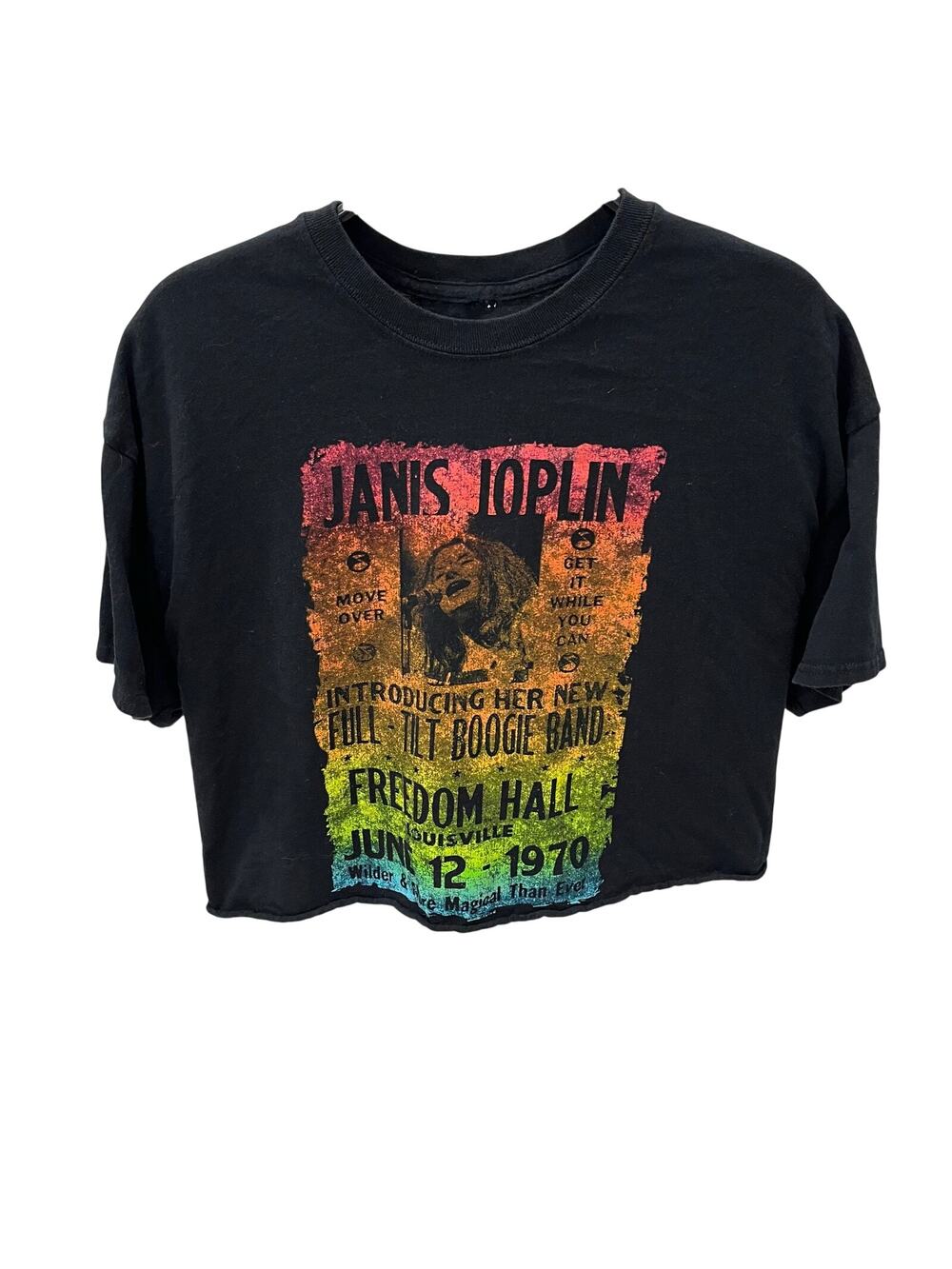 Janis Joplin Women's XL Freedom Hall 1970 Rainbow Graphic Cropped T-shirt